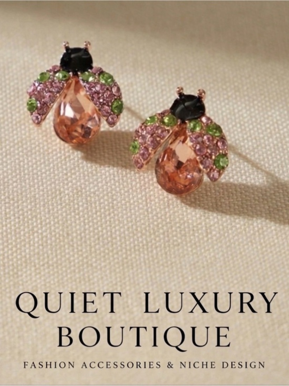 ✨NEW Elegant Ladybug Hypoallergenic Earrings with Pink and Green Crystals
